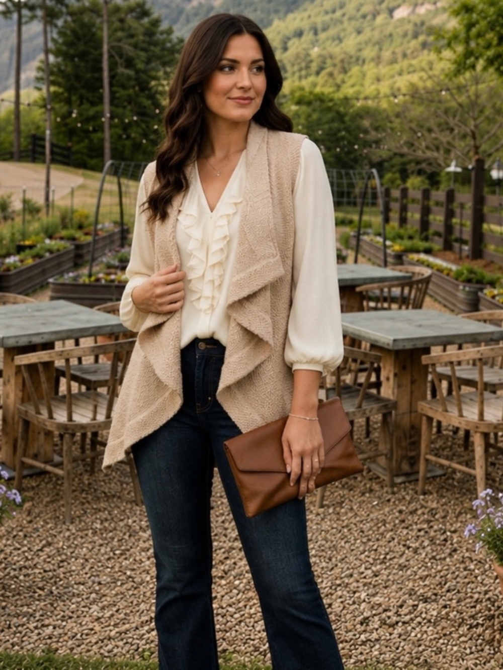 Matilda Jane Sooner Or Later Waterfall Sweater Vest Tan Textured Knit Size M